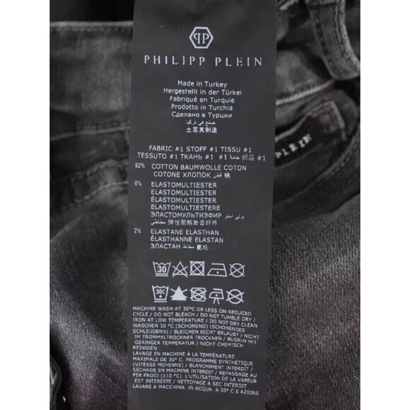 Philipp Plein Women's 25 Charcoal Black Slim Fit Denim Jagging Jeans Mid Rise - Picture 10 of 11
